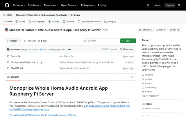 GitHub repository for the Monoprice Whole Home Audio Raspberry Pi server